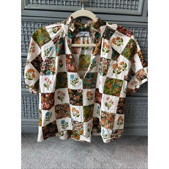 NWOT Olivia James floral patchwork top, Lrg $118, G11 - Picture 1 of 6